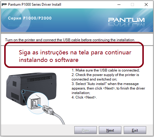 Siga as instruções na tela para continuar instalando o software