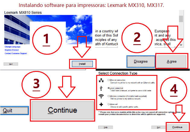 Instalando software para impressoras: Lexmark MX310, MX317.