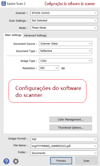 Configurações do software Scanner