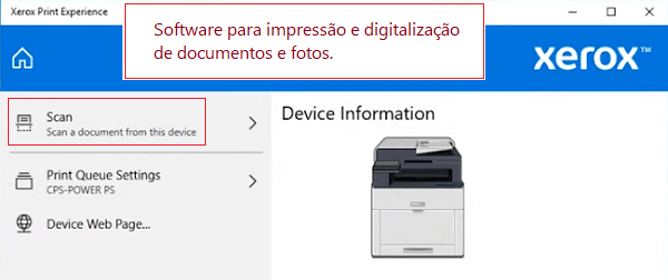 Software para impressão e digitalização de documentos e fotos.
