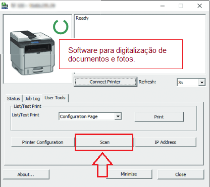 Configurações de software para digitalização de documentos e fotos.