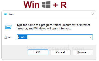 Pressione Win + R no teclado. Digite control e pressione Enter