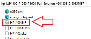 Depois de extrair, o arquivo INF fica aqui: HP1100.INF
