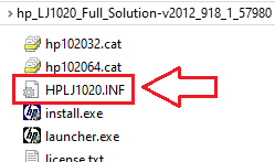 Dentro dela, procure o arquivo HPLJ1020.inf